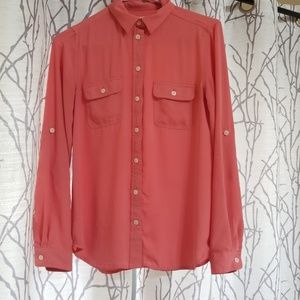 Ann Taylor Loft  coral/peach  button up blouse